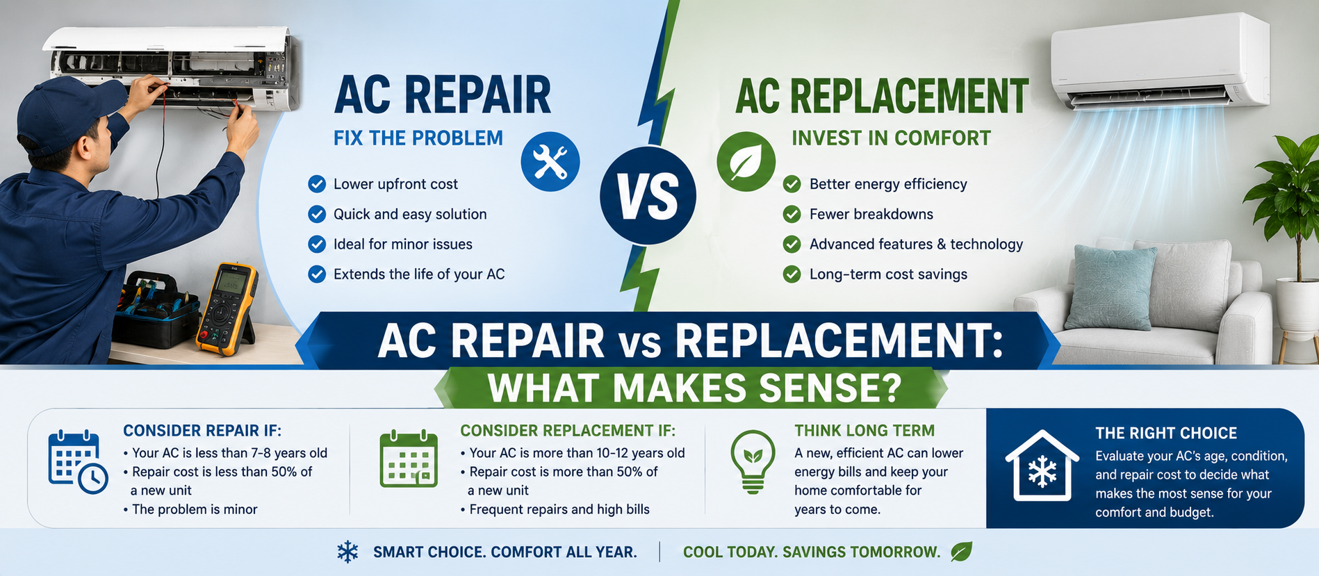 AC Repair vs Replacement: What Makes Sense? A Complete Homeowner Guide