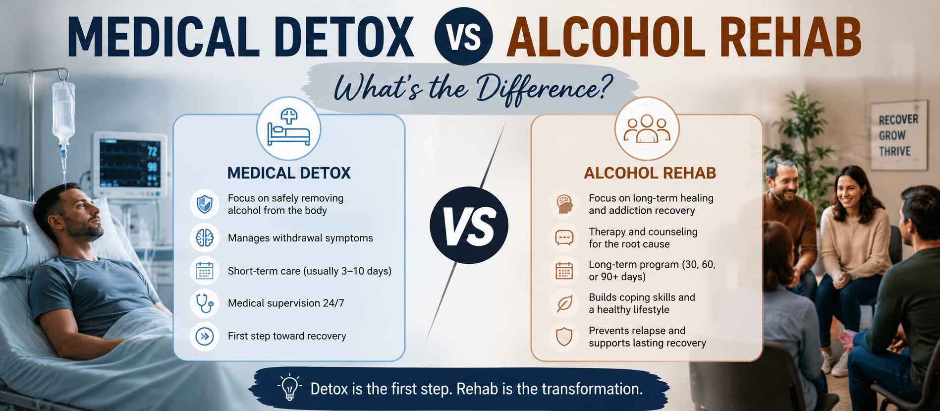 Medical Detox vs Alcohol Rehab: What's the Difference?