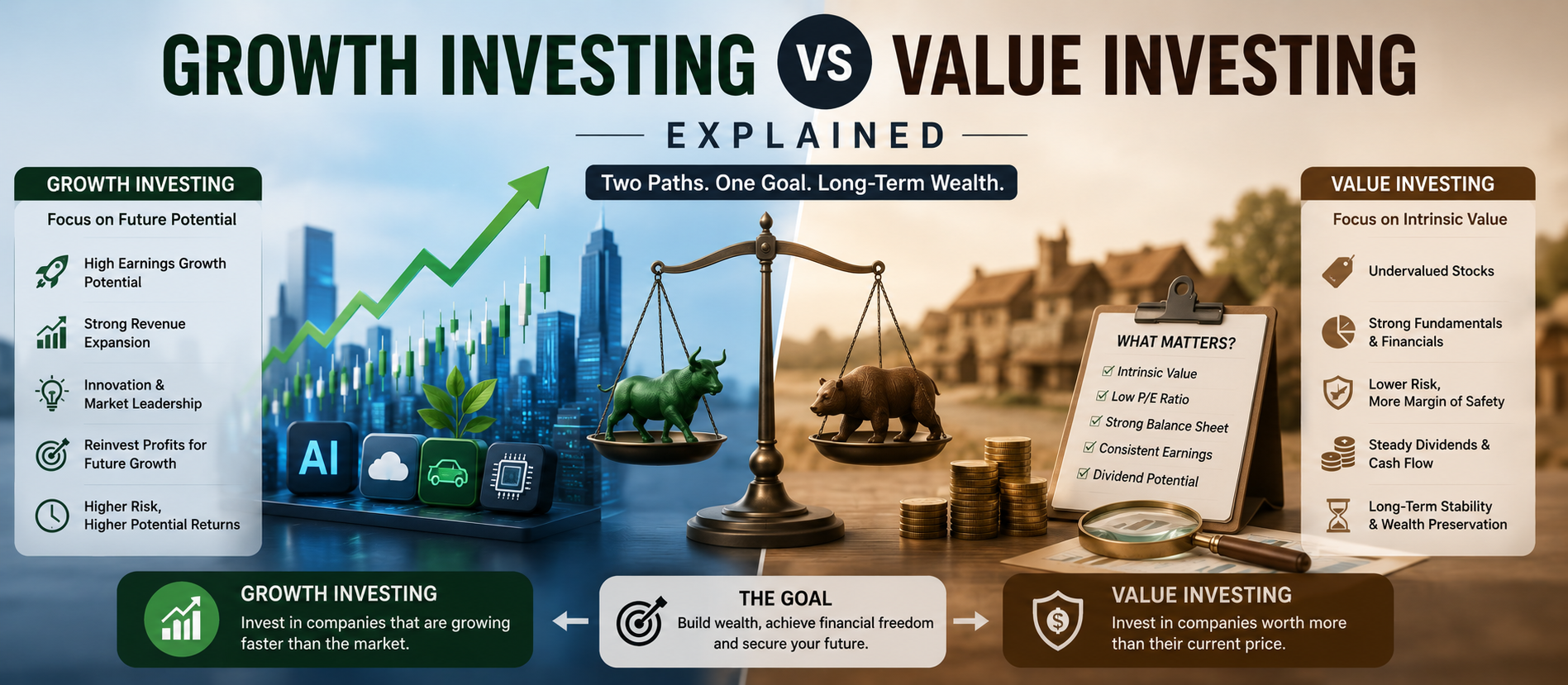 Growth Investing vs Value Investing Explained
